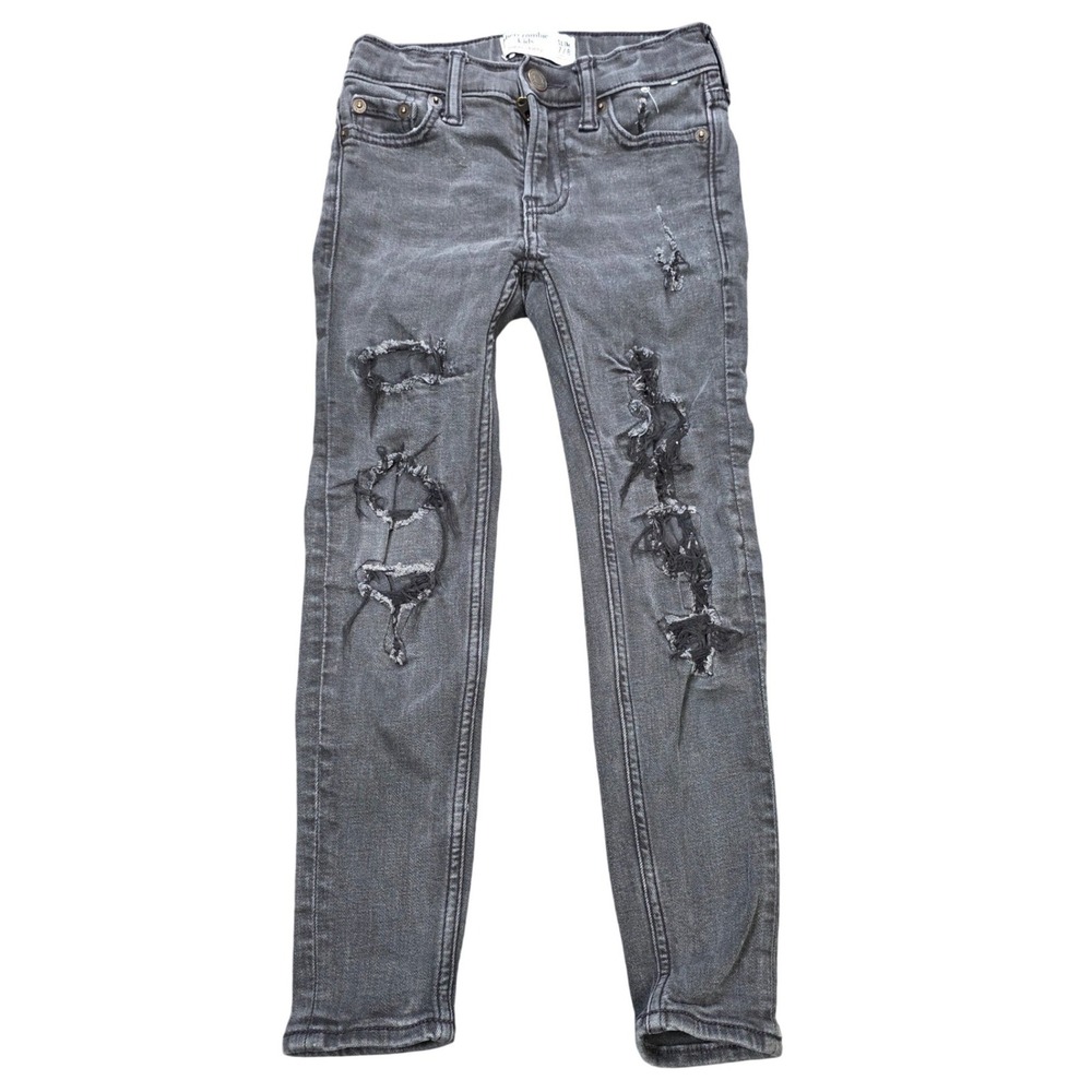 Abercrombie Super Skinny Distressed Ripped Jeans Boy's Size 7/8 Charcoal Gray